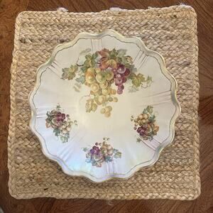 Antique Vtg Hand Painted Decorative Serving Bowl Grapes Gold Scalloped Trim 10"